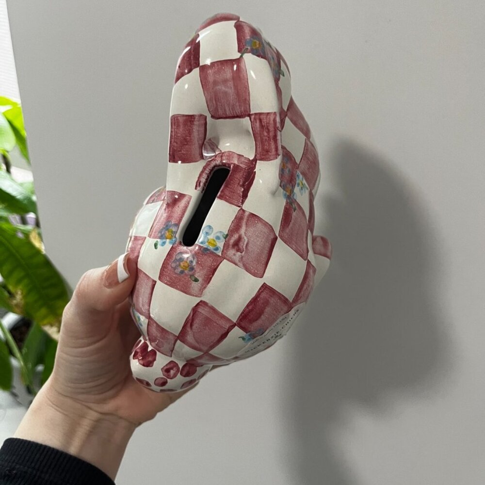 Mackenzie Childs Pink & White Quilted Bunny Bank - Picture 4 of 5